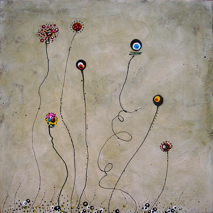 Drop-Dot Flowers Series: Love Garden!; 48x48; mixed media on canvas