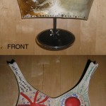 SOLD! "Exploring the Red Dot(s)" bustier by Karrie Ross; 15 x 7 x 11; mixed media on plastic bra form